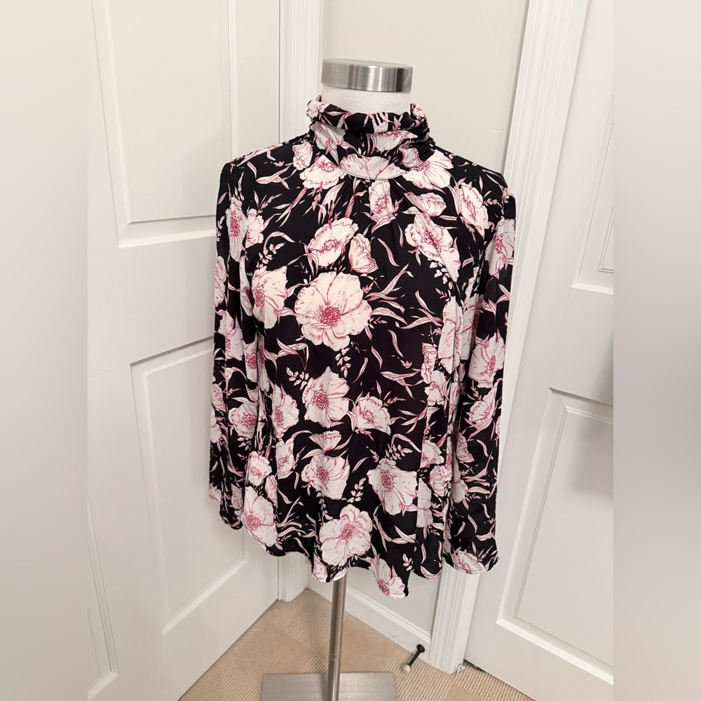 Allison Joy Black and Pink Floral Blouse